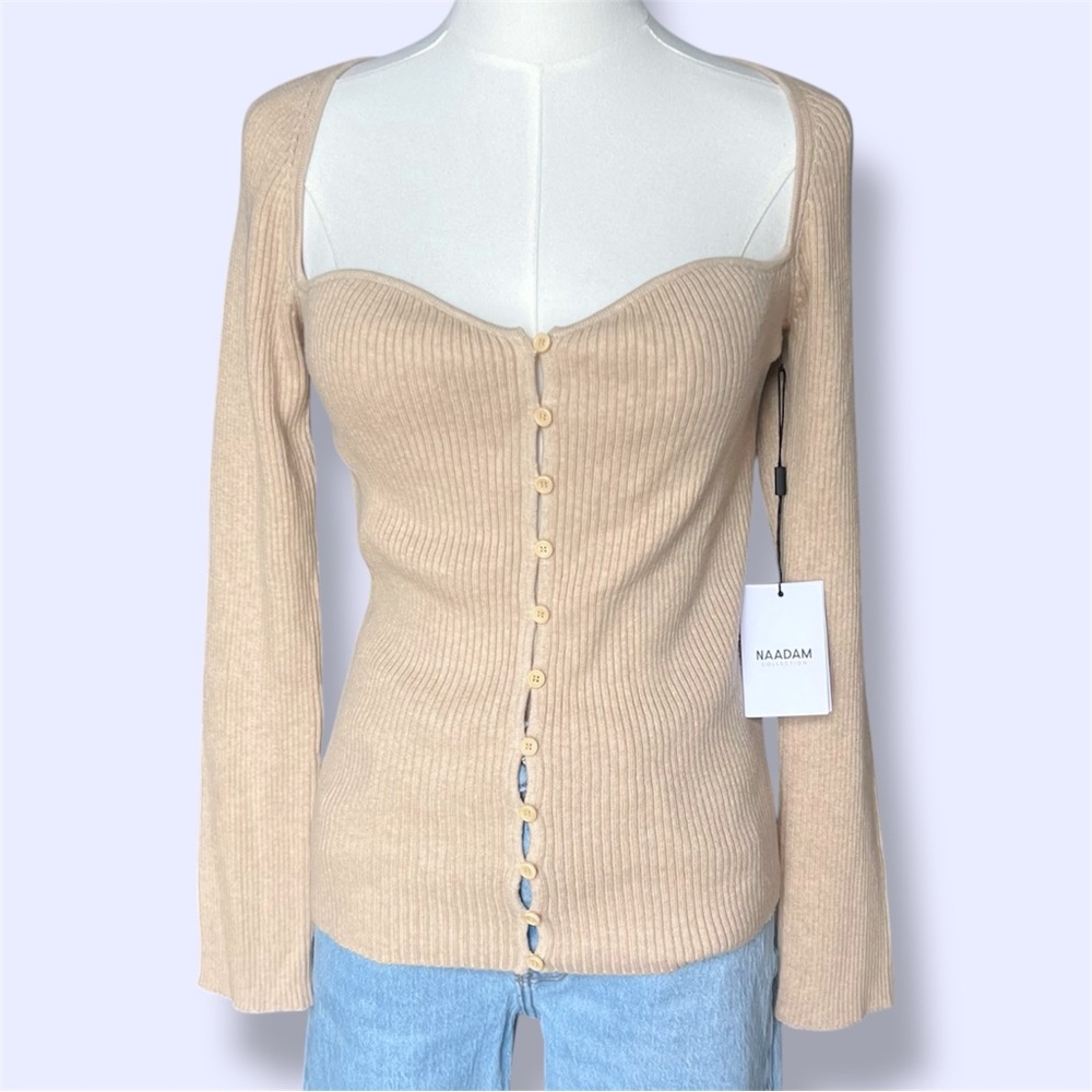 Naadam Cotton & Cashmere Ribbed Sweetheart Cardigan NWT